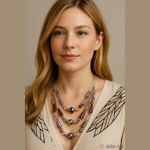 Purple and Silver Crystal Layered Wire Necklace